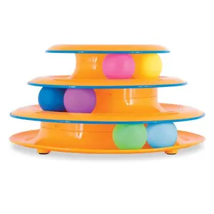 Tower of Tracks 3-Tier Interactive Cat Track Toy with 6 Spinning Balls and Top Safety Bar, Orange pet supplies
