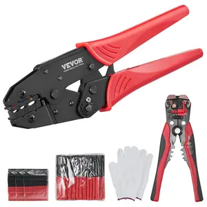 summervibes VEVOR Ratcheting Crimping Tool Set For Insulated Electrical Connectors AWG22-10 with Wire Stripper and 210pcs Heat Shrink Tubes Labor-Saving Ratcheting Wire Crimp Pliers