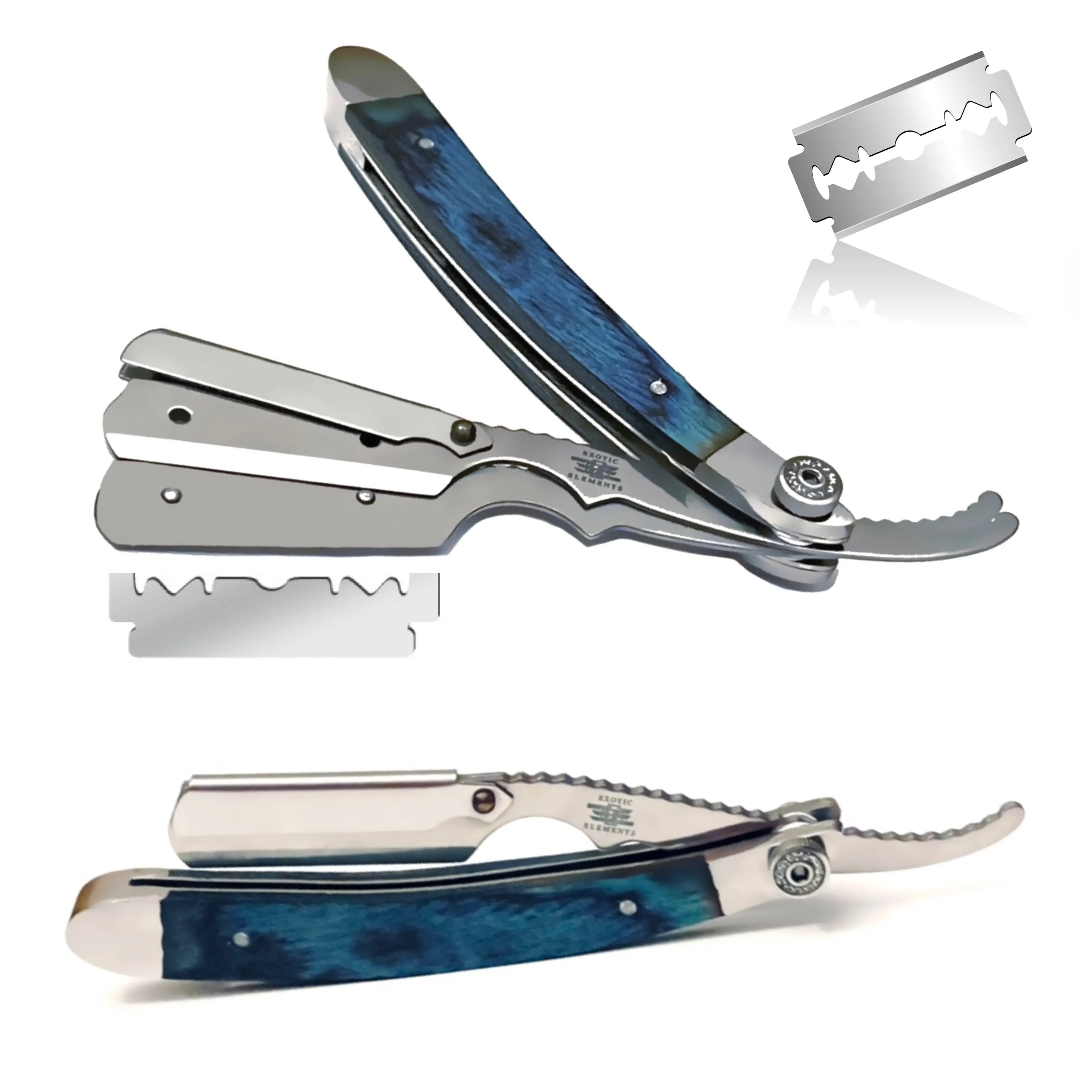New Design Barber Professional Straight Edge Razor in Blue and Silver - Great for all Hair Types and Groom Purpose - Shapeup Beard Mustache Eyebrows and Body Hair - Fits Double Edge Blade