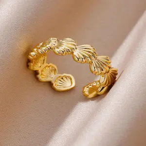 1pcs Shell metal Rings graceful ladies For Rings Geometric Statement Opening Anillos Gift Chunky band steel Finger Jewelry Shell Wedding Luxury Gift resizable