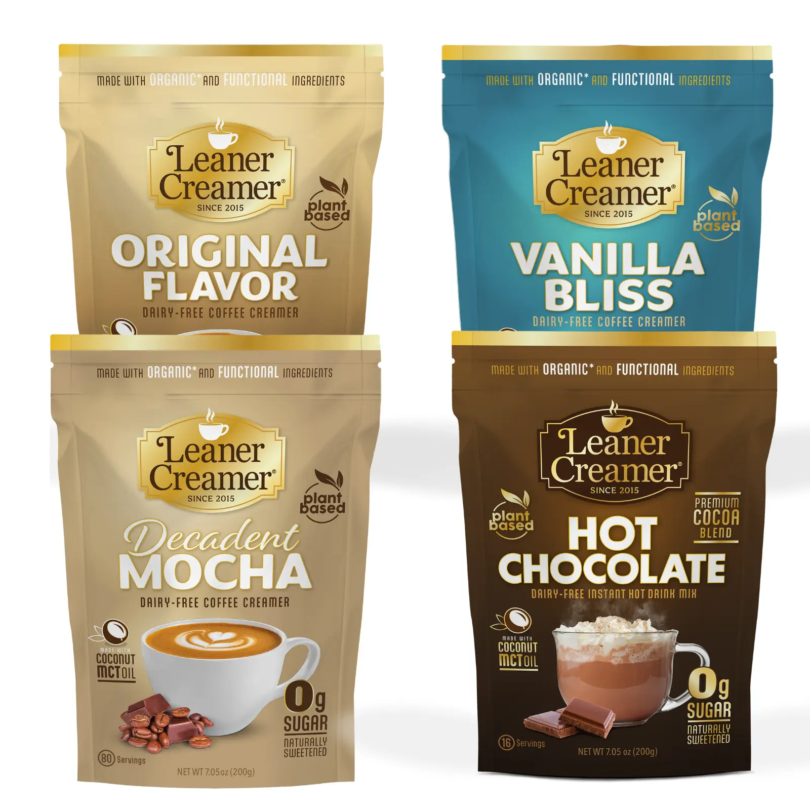 Leaner Creamer The Comfort Plus Bundle - Original Vanilla Bliss Decadent Mocha & Hot Chocolate - Dairy Free Plant Based Clean Label Formula
