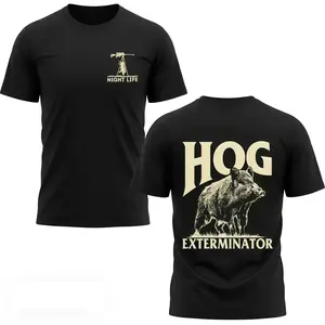 [Graphic T-Shirt] 100% Cotton - Hog Exterminator Military Green Thermal Camo Night Hunting Shirt, Wild Boar Hunter Graphic Tee, Funny Outdoor Hunting Apparel for Men, Gift for Hog Hunters ,printed shrits,T-Shirt for men