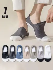 Men's Colorblock No Show Socks, Casual Comfy Soft Breathable Socks for Daily Wear, Multipack Sock Set Knit Socks for Summer, Socks Pairs