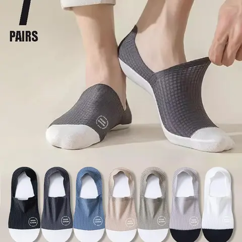 Men's Colorblock No Show Socks, Casual Comfy Breathable Mesh, Multipack Knit Set Socks Pairs for Daily Summer Wear