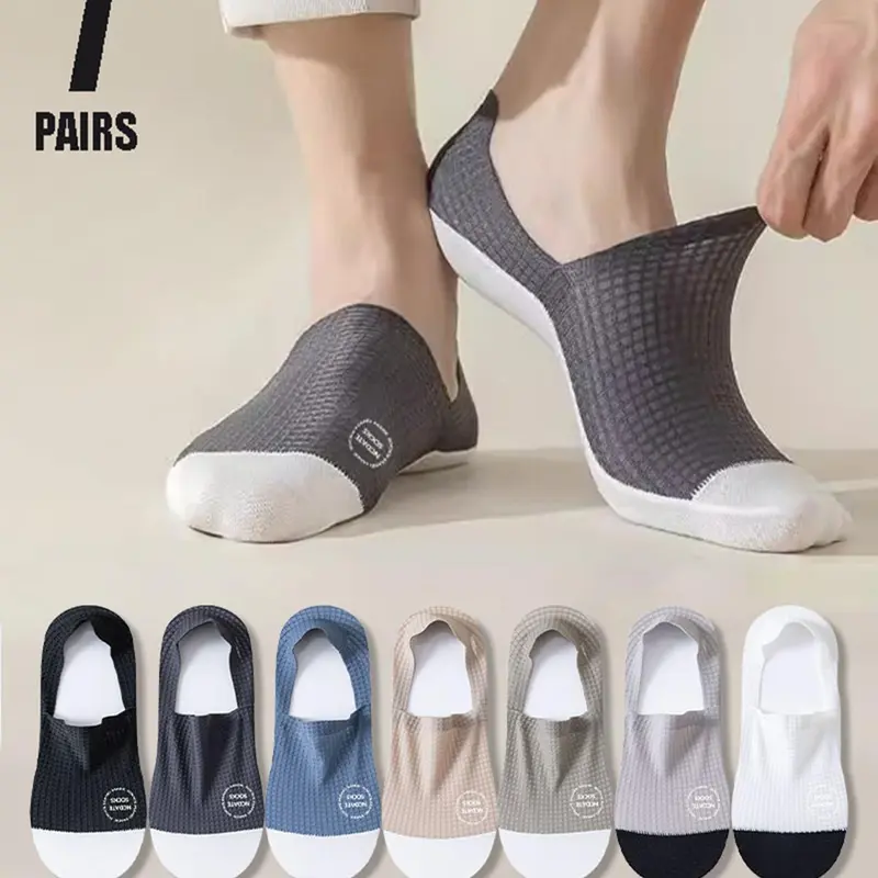Men's Colorblock No Show Socks, Casual Comfy Breathable Mesh, Multipack Knit Set Socks Pairs for Daily Summer Wear