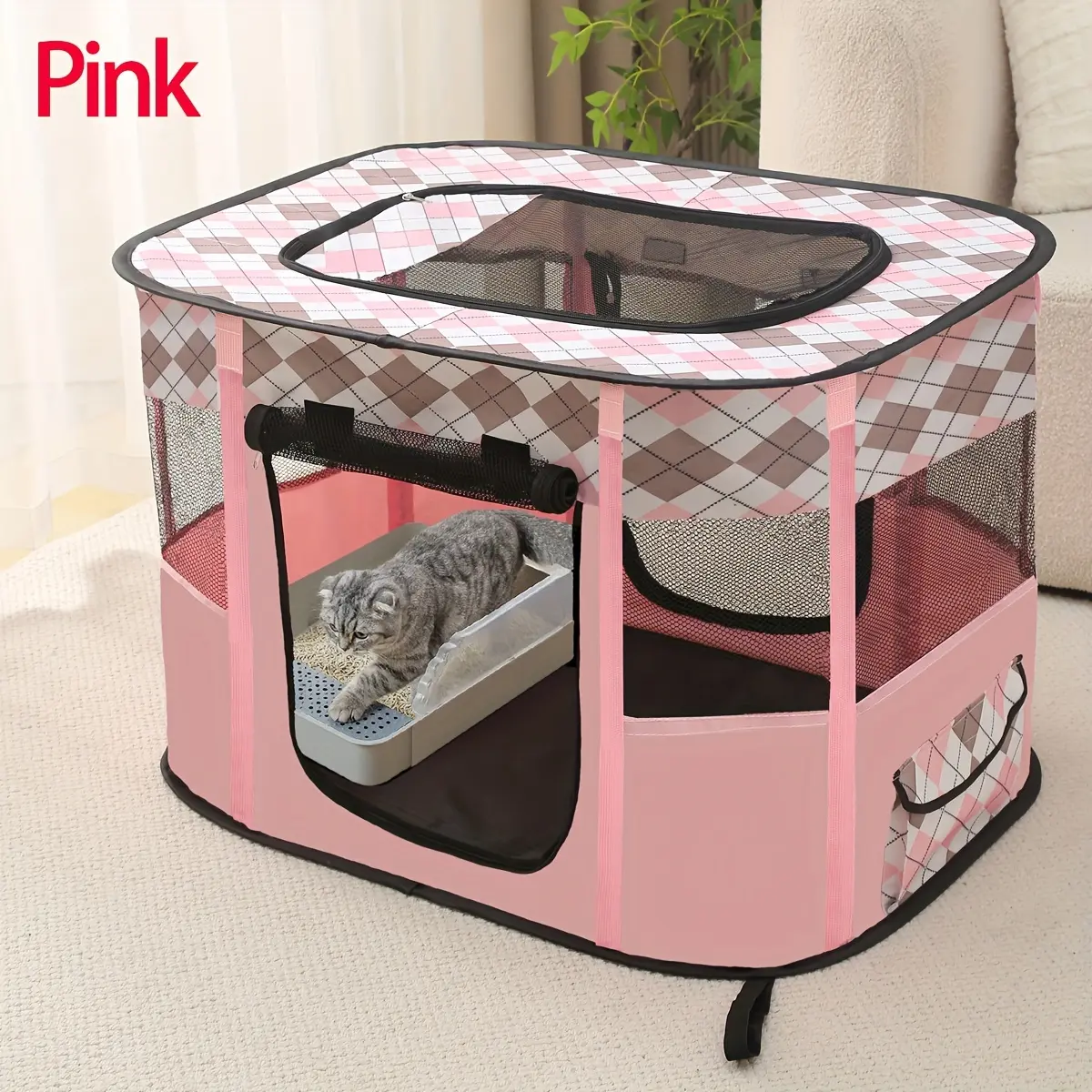 Foldable Portable Pet Playpen, Cartoon Pattern Pet House, Durable Puppy Playpen, Puppy Exercise Pen, Safe & Comfortable Cat House for Kittens with Sturdy Rods, Suitable for Indoor & Outdoor Use