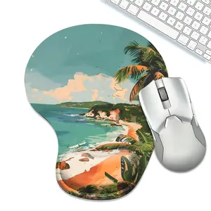 Tropical Beach Ergonomic Mouse Pad with Wrist Rest, Ocean Palm Tree Non-Slip Gaming Mouse Pad, Summer Vacation Mouse Mat for Laptop, Office, Computer, Pain Relief Memory Foam Desk Pad
