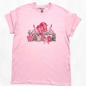 Breast Cancer Warrior T-Shirt - Pink Crew Neck Short Sleeve  Womenswear