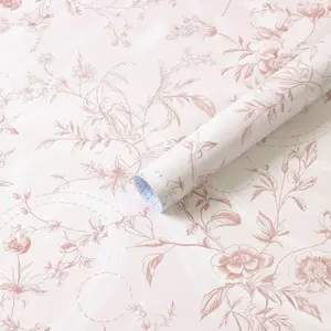 Pink Floral Peel and Stick Wallpaper – 17.3"x78.7" Vintage Botanical Waterproof Vinyl for Cabinets & Bedroom