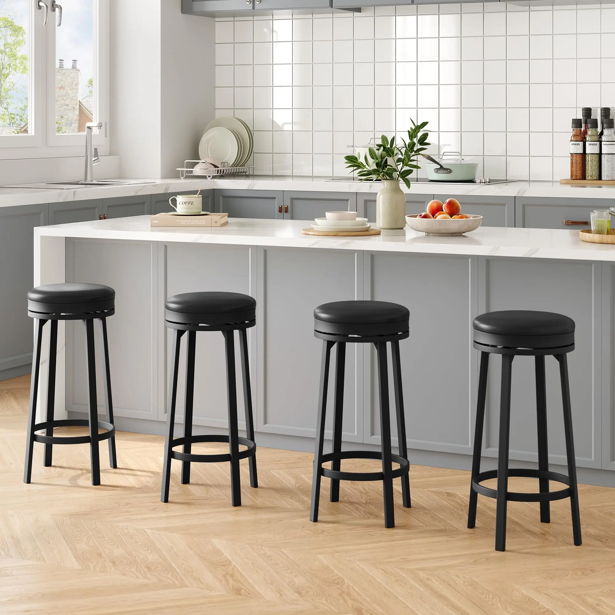 Garvee Set of 4 Swivel Bar Stools with 30" Counter Height, Upholstered PU Leather Cushions, Metal Frame with Footrest, Backless Design, 78 cm Height, 125 kg Load Capacity, Ideal for Kitchen, Dining, and Living Rooms