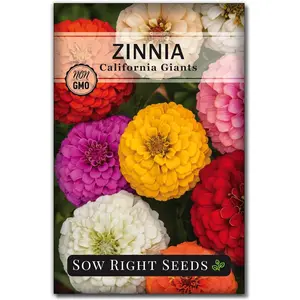 California Giants Mix Zinnia Seeds for Planting - Non-GMO Heirloom Packet to Grow Your Flower Garden - Attract Bees and Butterflies - Great to Cut and Come Again - Summer Annual