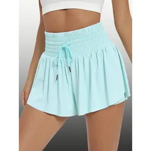Women’s flowy athletic skorts (skirt shorts), high-waisted, for gym, yoga, workouts, running, golf, tennis—sweat shorts/skorts, preppy style, cute summer clothing