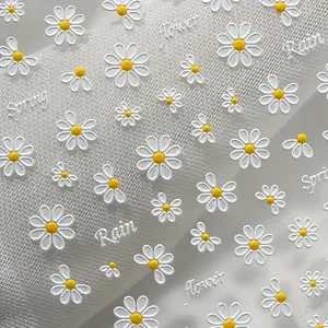 2 Pcs Daisy Nail Art Stickers, Spring Summer Hand Painted Design, Relief Petals + Soft, Self-Adhesive No Cut Needed