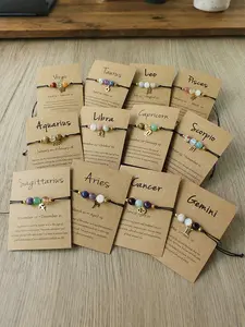 12 Constellation Sign Hand-woven Beaded Healing Crystal Bracelet, Tiger Eye Stone Handmade Color Matching Couple Bracelet, Gift for Friends, Birthday Gift