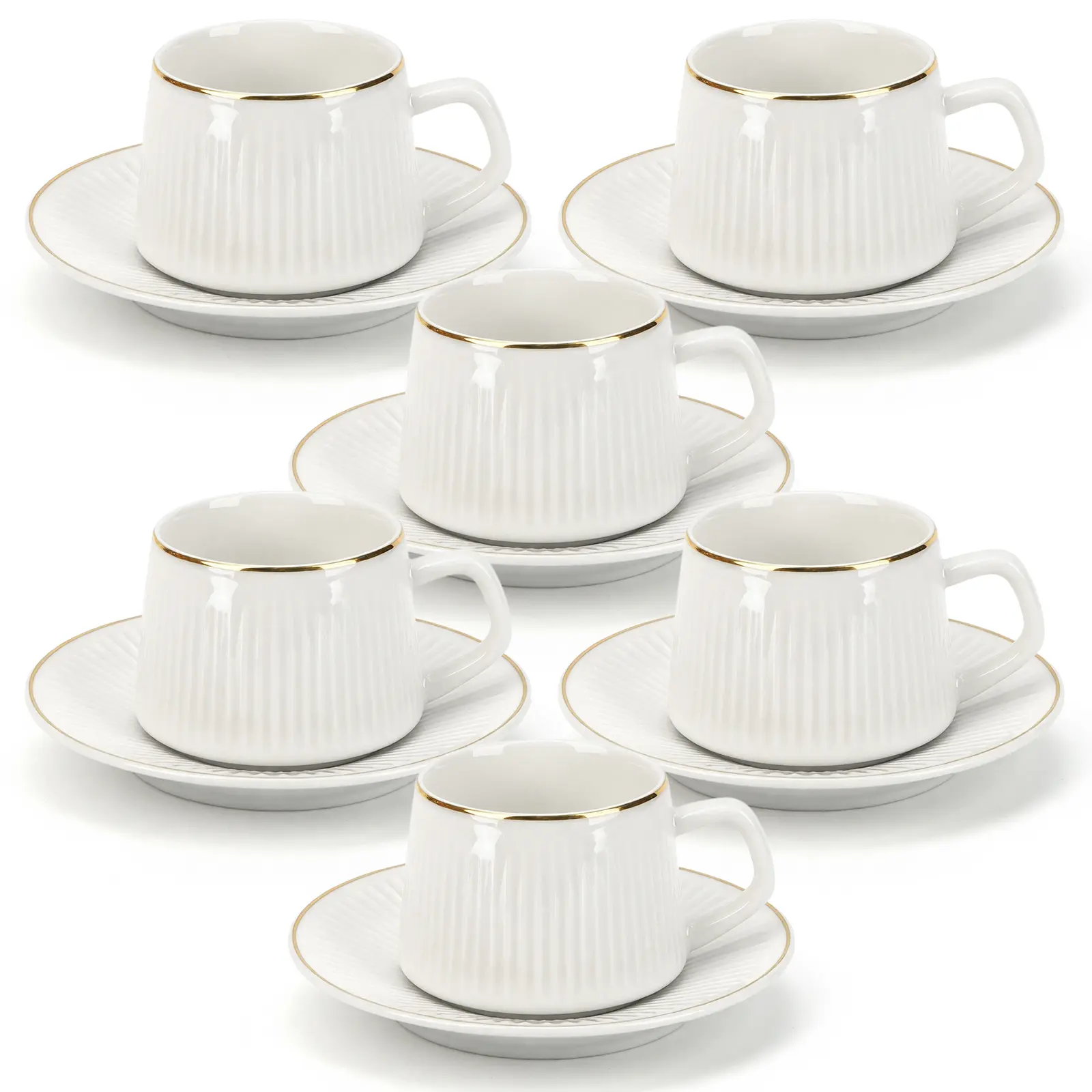 Ceramic Coffee Cup Set of 6, 3.5 Oz Tea Cups with Gold Trim for Latte, Tea, Milk, Cocoa, Dishwasher & Microwave Safe Gift Set, White （small） Beverage Cup Set Cup Sets For Kitchen