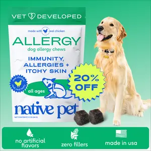 Native Pet Dog Allergy Chews - Vet-Developed Dog Allergy Relief with Probiotics and Colostrum for Itchy Skin Relief to Support Seasonal Allergy and Healthy Immune System - All Natural Anti-Histamine