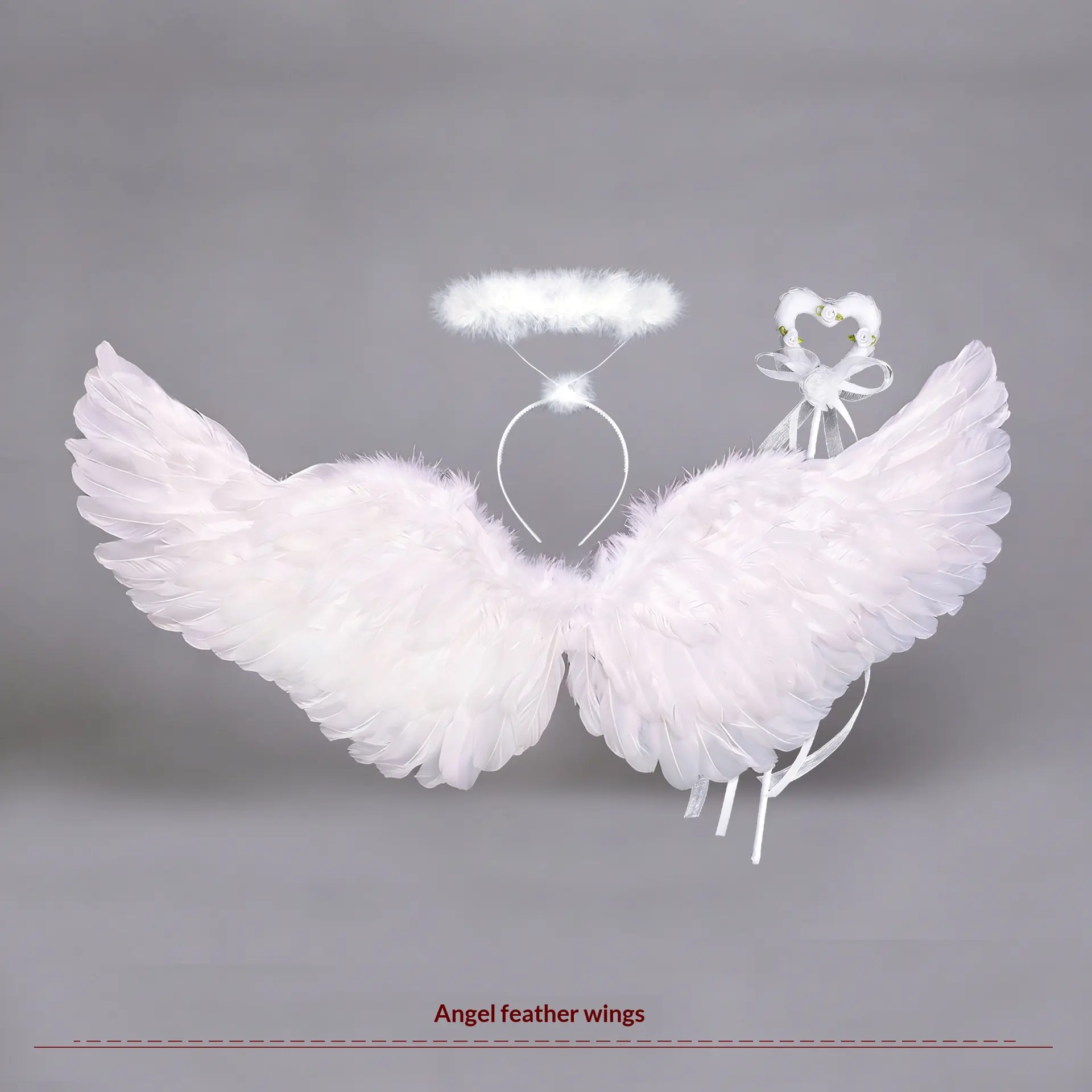 Unisex Angel Feather Wings Set - Universal Fairy Elf Costume Accessory for Parties, Birthday, Photo Shoots, Adult-Child Stage Performance Ceremony Props (White)