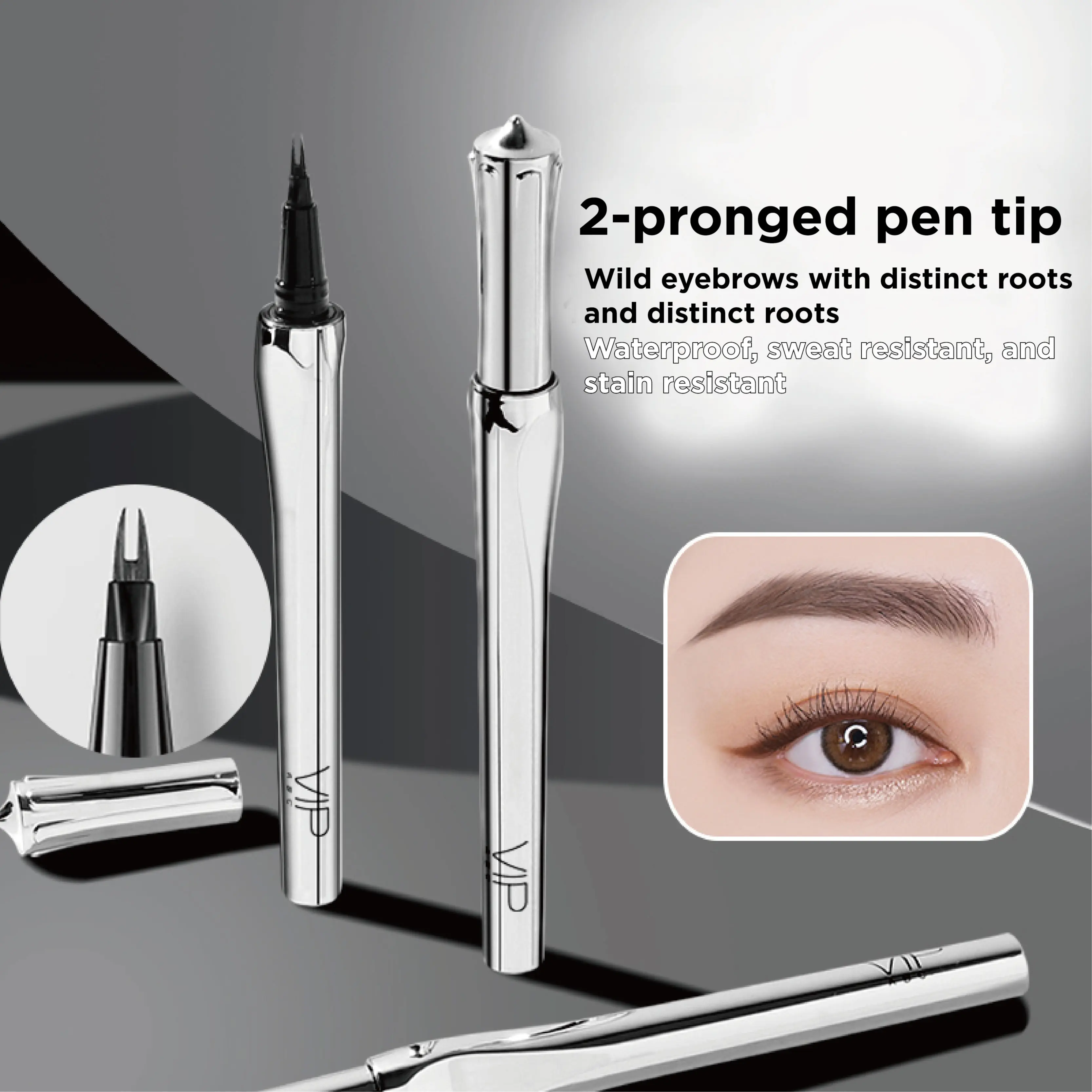 VIPABC Bifurcated Eyebrow Pencil - Natural Three-Dimensional Wild Eyebrows Waterproof & Sweatproof Multi-Purpose Water Eyeliner Pen with 2-pronged Tip