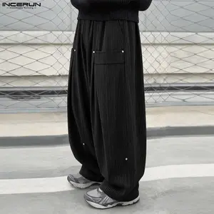  INCERUN Men's Techwear Pleated Wide-Leg Pants Urban Streetwear Cargo Trousers,summervibes