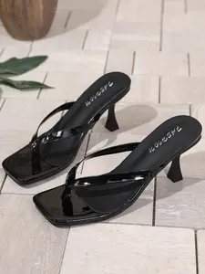 Women's Square Toe Sandals, Artificial Leather Cat Heel Mules, Casual All-Season Footwear, Perfect for Work and Vacation, Summer