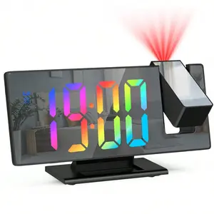 Multifunctional Alarm Clock, Projection Alarm Clock, Mirror Alarm Clock with LED Screen, with Temperature, Snooze, Night Mode, Adjustable Brightness, 12/24H Display, for Bedroom Home Office USB Powered