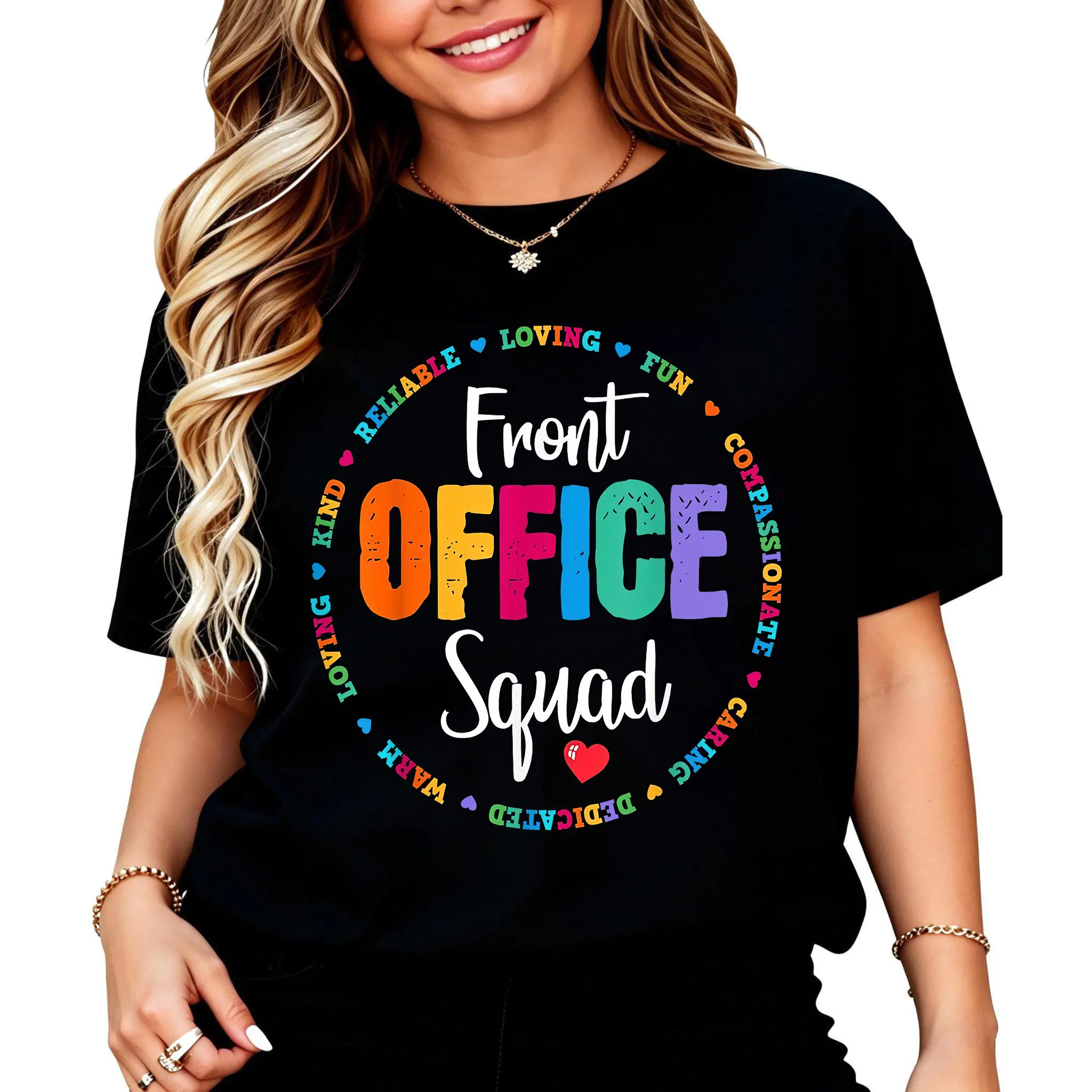 Cotton [Colorful Appreciation Shirt] Colorful Front Office Squad Appreciation Shirt - Round Neck, Short Sleeve - Ideal Secretaries Administrative Staff Design, Secretary Gifts