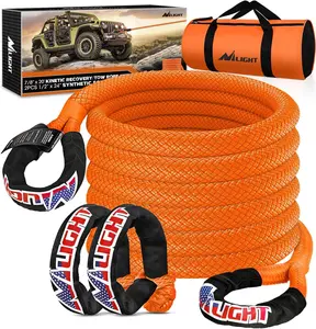 Nilight Heavy-Duty Offroad Synthetic Kinetic Rope Kit - 7/8in x 20ft (28,600LBS) with 2 PCS 1/2in x 24in Soft Shackles (56,000LBS) for UTV, ATV, Synthetic Rope fathersdaygift