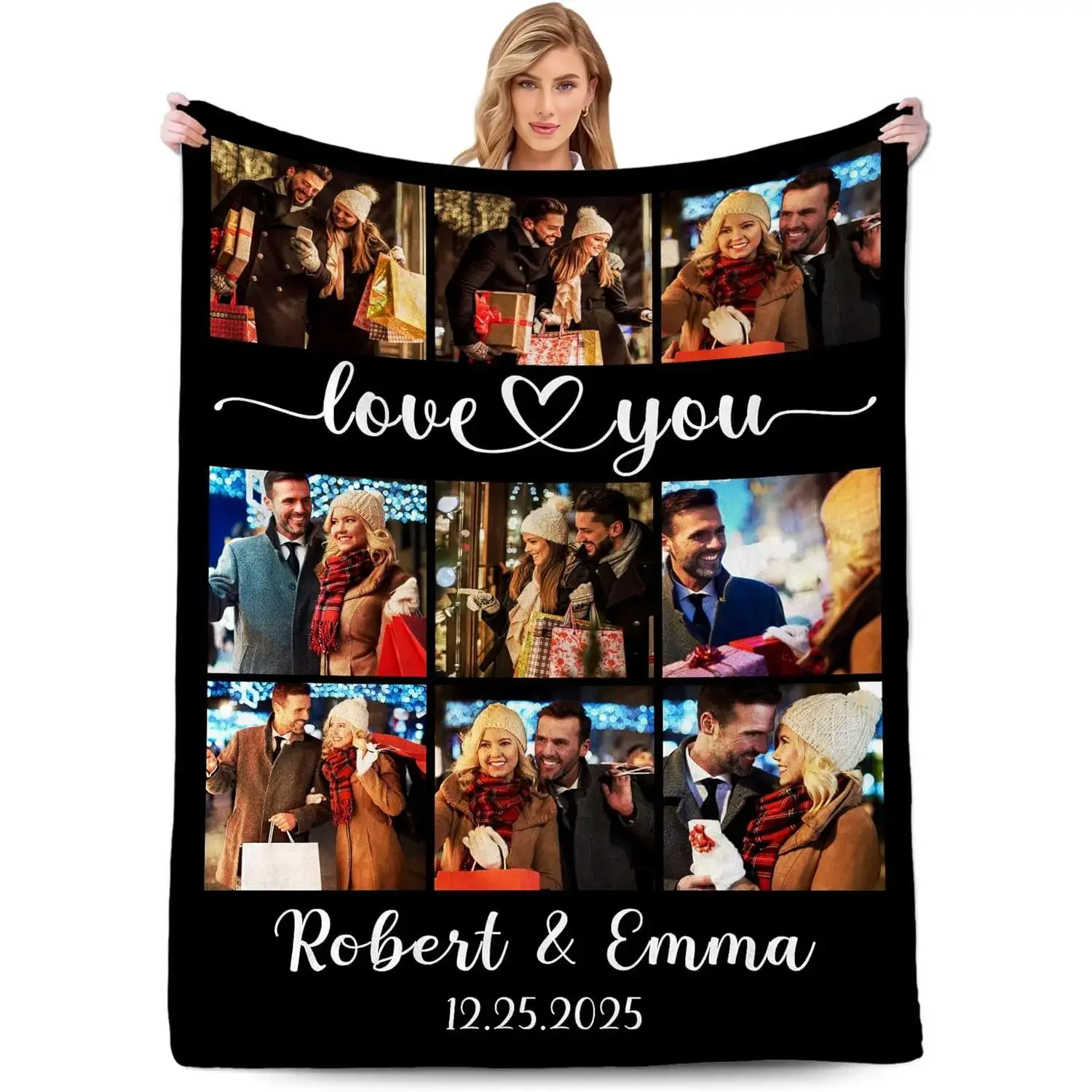 Click “Shop Chat”, Send Photos,Flannel Soft Modern Personal Photo Blanket with Text, Customizable via Shop Chat Photo Submission, Fast Next-Day Shipping, Personalized Gifts for Partners, Ideal for Christmas, Wedding, Birthday,summerwins summerwins