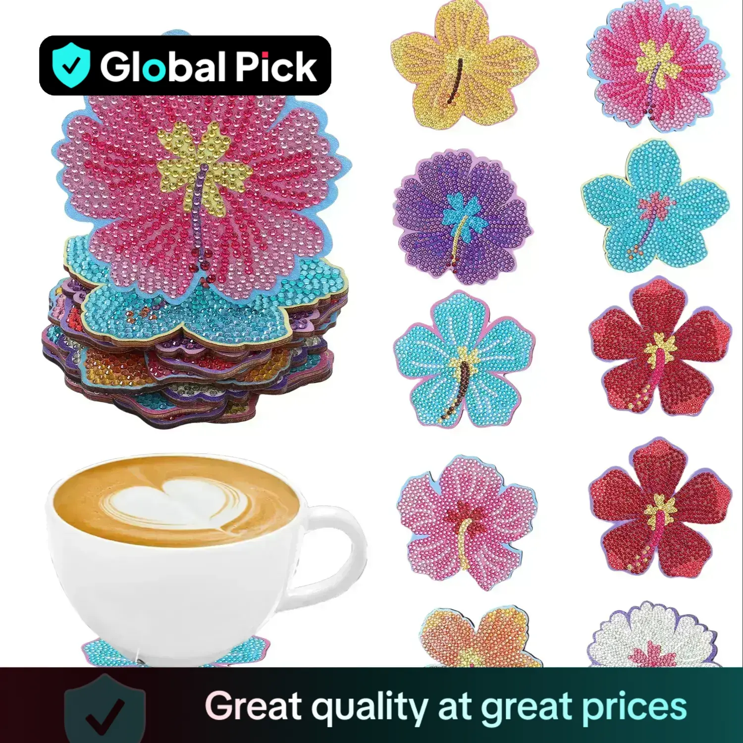 Flower Shaped Colorful Artificial Diamond Arts Painting Coasters Kit, 10 Counts/set DIY Artificial Diamond Art Paint Coasters, DIY Decorative Cup Mat