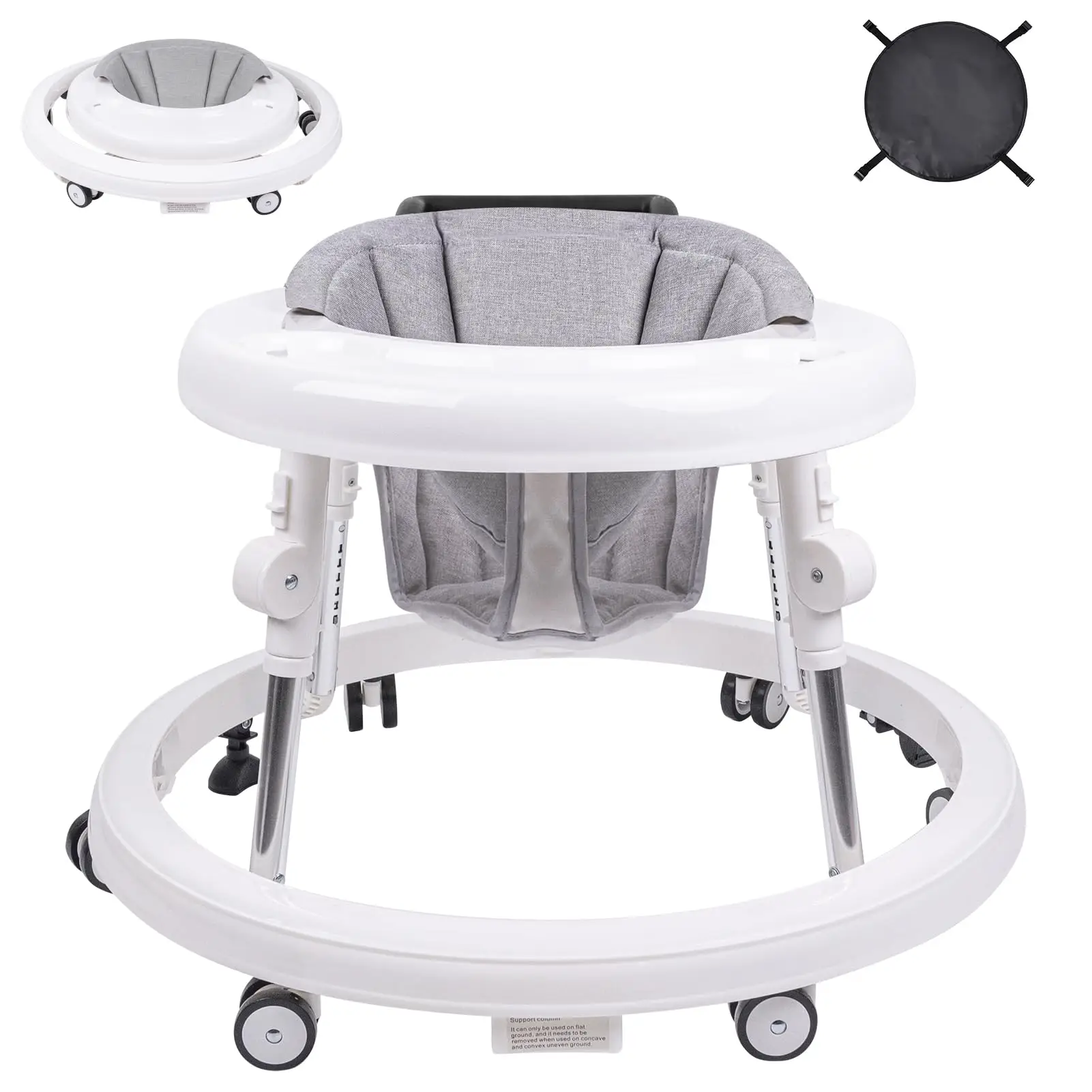 Baby Walker, Foldable 9-Gear Height Adjustable Baby Walker with Wheels, Infant Toddler Walker with Foot Pads, Anti-Fall Baby Walkers and Activity Cent