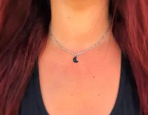Dainty Black Tourmaline Cresent Necklace, Empath Protection Necklace, Celestial Raw Healing Crystal Necklace, Half Moon Gemstone Choker, Natural Stone Pendant Necklace, Rough Stone Necklace, Necklaces for Women, Witchy Gift Female