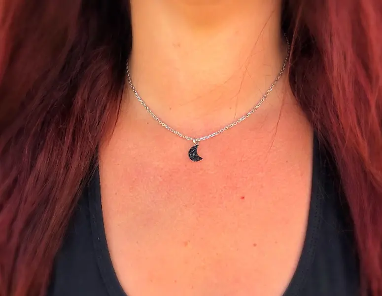 Dainty Black Tourmaline Cresent Necklace, Empath Protection Necklace, Celestial Raw Healing Crystal Necklace, Half Moon Gemstone Choker, Natural Stone Pendant Necklace, Rough Stone Necklace, Necklaces for Women, Witchy Gift Female