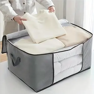 3pc Duvet Bag With Zipper Large Clothes Storage Bag, Clothes Organizer Bag With Handle Transparent Window, Storage Bin Container For Quilt Blanket