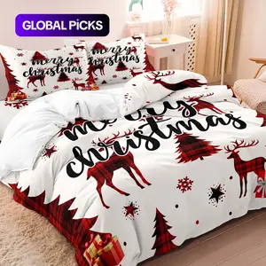 3pcs Christmas Duvet Cover Set - Festive Reindeer & Tree Design, Decorative Duvet Cover, Red Grid Checkered Pattern, Machine Washable Polyester, All-Season For Holiday Bedding, Christmas Bedding | Festive Christmas Duvet Cover Cover Set #GLOBAL PICKS