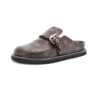 Pre-owned Louis Vuitton Cosy Flat Clog Mules Monogram Canvas and Leather by Rebag
