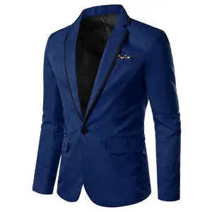 Men's One Button Solid Color Casual Blazer Navy Long Sleeve Classic
