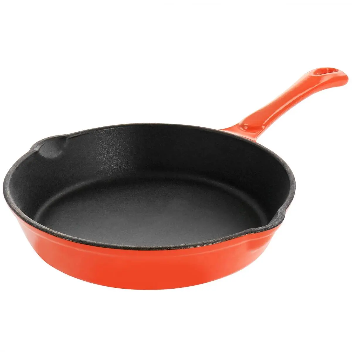 8 in. Enameled PreSeasoned Cast Iron Frying Pan - Orange Cookware for Stove, Oven Use, Dish-Safe, with Hanging Feature