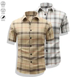 Two-piece set featuring a unisex vintage casual short-sleeve shirt that showcases an elegant yet straightforward plaid design suitable for any season. Loose and comfortable cuts cater to different preferences.
