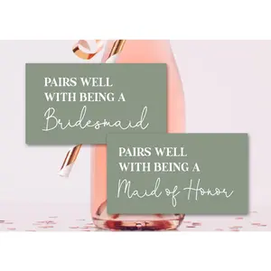 Pairs Well with Being a Bridesmaid Proposal, Maid of  Proposal Mini Champagne Bottle Labels - Set of 12 (Sage Green)