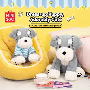 MINISO Cute Dog Plush Pillow, Schnauzer Stuffed Animal, Plush Toy Doll, Birthday Gift for Couples, Adorable Sitting Posture Dog Figurine