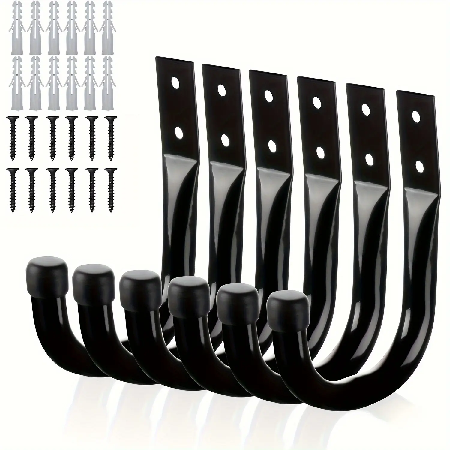 6 Pack Garage Hooks, Rustproof Sturdy Hooks, Large Rust-Resistant Metal Storage Hangers, Ideal for Tools and Cables, Includes Wall Anchors and Screws