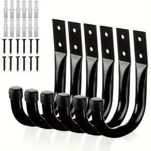 6 Pack Garage Hooks, Rustproof Sturdy Hooks, Large Rust-Resistant Metal Storage Hangers, Ideal for Tools and Cables, Includes Wall Anchors and Screws