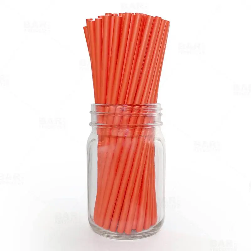 BarConic® Eco-Friendly Compostable Biodegradable Disposable Paper Beverage Straws - 7.75in Orange Bar Utensils, 100-Count Packs for Cocktail Service