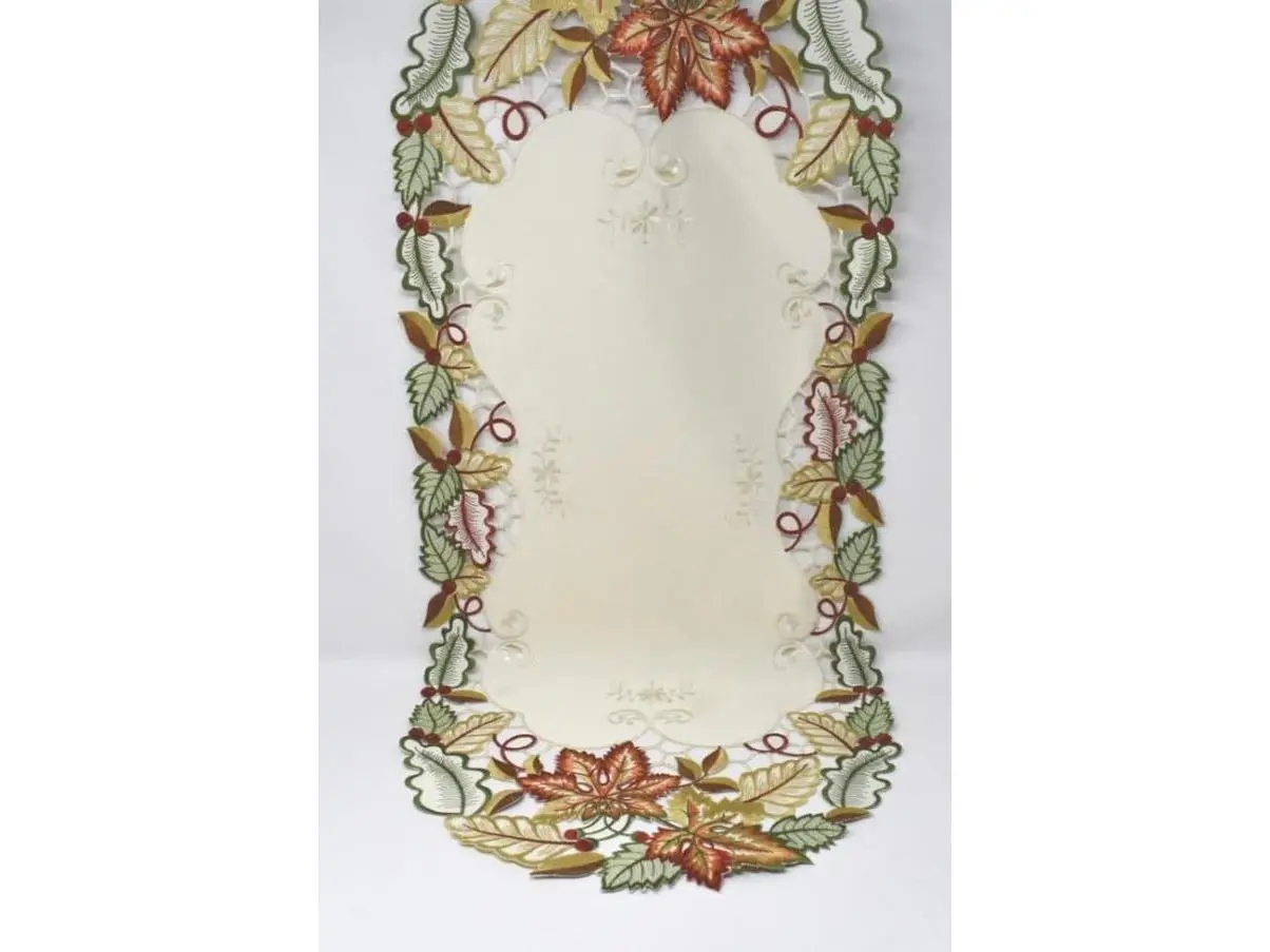 Rectangular Polyester Autumn Leaves Table Runner, 15x54 in, Multicolored, Machine Washable for Table Setting