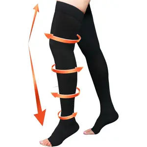 20-30 mmHg Compression Stockings for Women & Men, Thigh High Compression Socks Open Toe, Silicone Dot Band