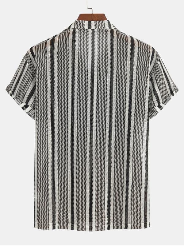 Men's Cuban Collar Short Sleeve Shirt, Lightweight Breathable Fabric, Perfect for Vacation & Outdoor Activities, Casual Comfort Fit Design, Casual Breathable Outfits