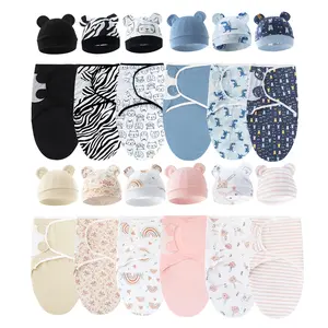 3 Sets Of Newborn Swaddle Blankets And Hats for 0-3 Months Boys And Girls, Newborn Anti-Shock Swaddle Design, Newborn Gift