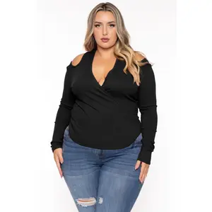 Plus Size Halter  Cold Shoulder Top- Black
