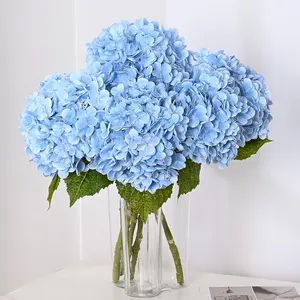 3Pcs 21in Hydrangea Artificial Flowers, Latex Real Hydrangeas Lifelike Large Hydrangea Flowers Home Decor Party Arrangements Bouquets Centerpieces (Blue)