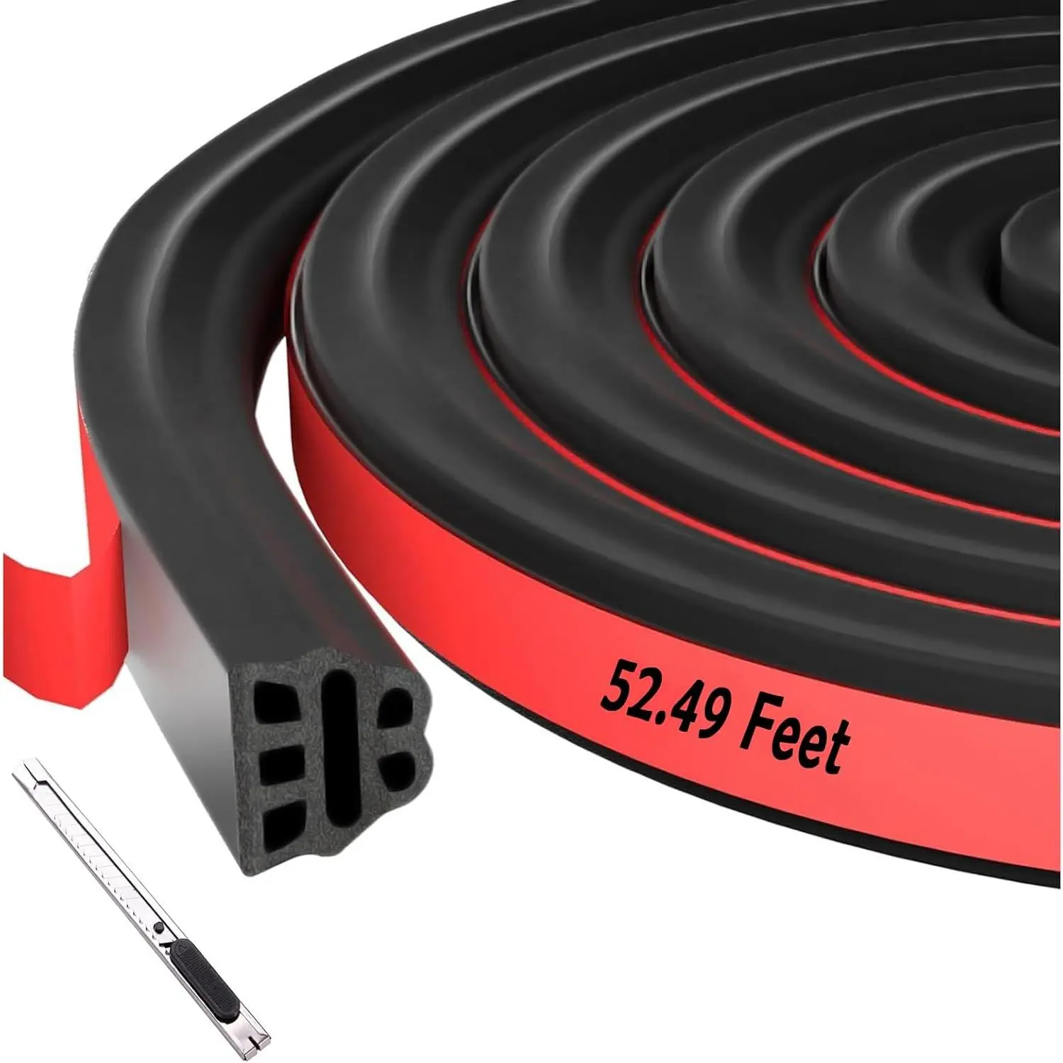 Door Seal Strip, Universal Self Adhesive Weather Stripping Door Seal, Thickened Double Layer Rubber Weather Stripping for  Doors Fit , , RVs, Pickups, SUVs (52.49FT)